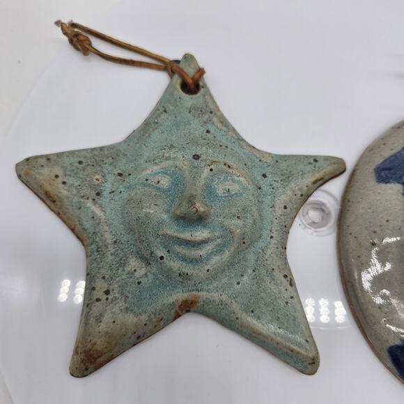 Wholesale Sun, Moon, & Stars Wall Hanging - Ceramic Handmade  VTG Handmade Pottery Moon & Star Face Wall Hanging Ornament Set Decor Outdoors
